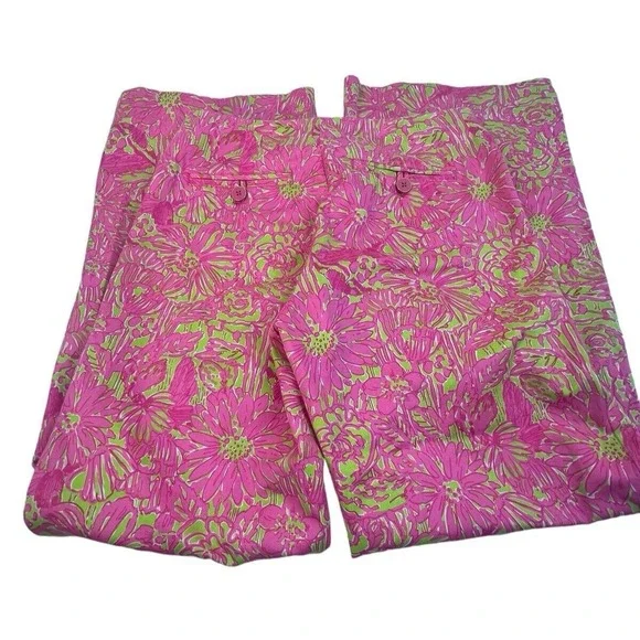 Lilly Pulitzer the seacret garden print green pink wide leg pant sz 4 - Picture 4 of 8